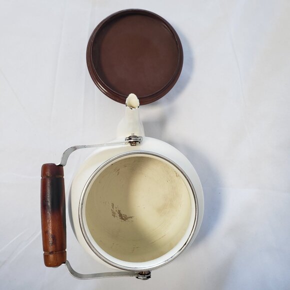 Hall Enamelware Autumn Leaf Teapot Jewel Tea Pot Enamel Metal Kettle Round Wood - Picture 7 of 16